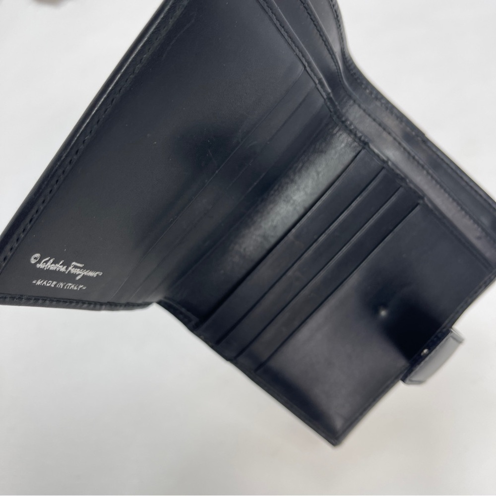 Salvatore Ferragamo Black Leather Multifold Wallet with Silver Buckle - Picture 7 of 14